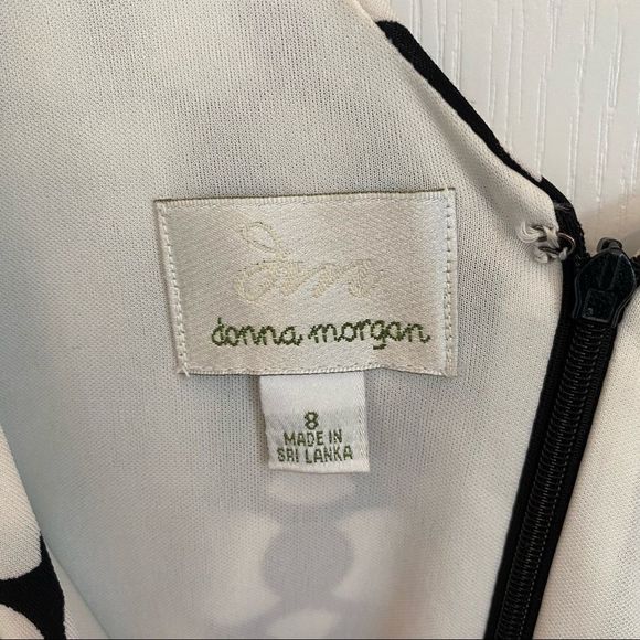 Donna Morgan black and cream peplum waist dress size 8 fully lined - Picture 4 of 9